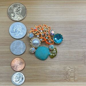 Teal and Copper Brooch & Pendant Turquoise and Pearl Ocean 1 3/4” by 1 3/4”